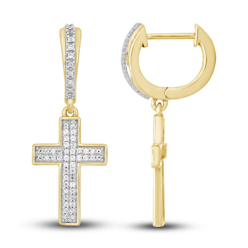 Men's Diamond Cross Dangle Earrings 1/5 ct tw Round 10K Yellow Gold ZSJFf072 Men's Diamond Cross Dangle Earrings 1/5 ct tw Round 10K Yellow Gold ZSJFf072