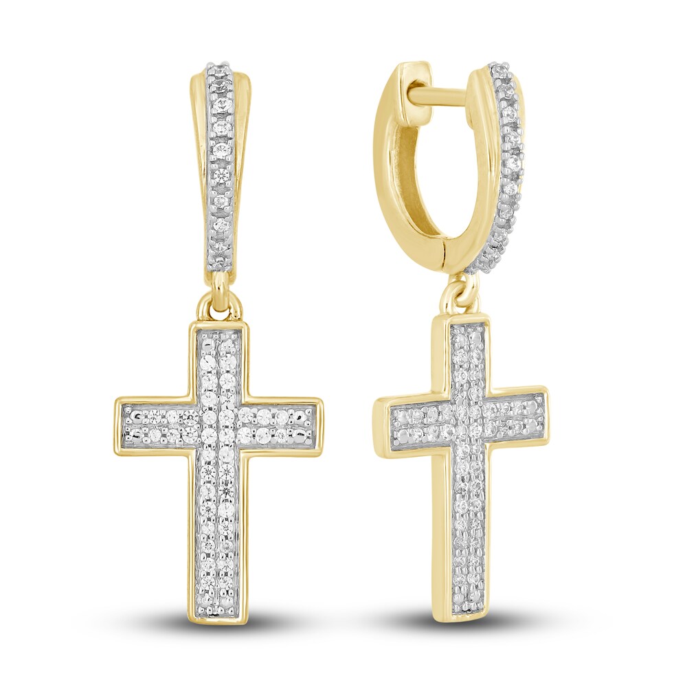 Men\'s Diamond Cross Dangle Earrings 1/5 ct tw Round 10K Yellow Gold ZSJFf072 Men\'s Diamond Cross Dangle Earrings 1/5 ct tw Round 10K Yellow Gold ZSJFf072