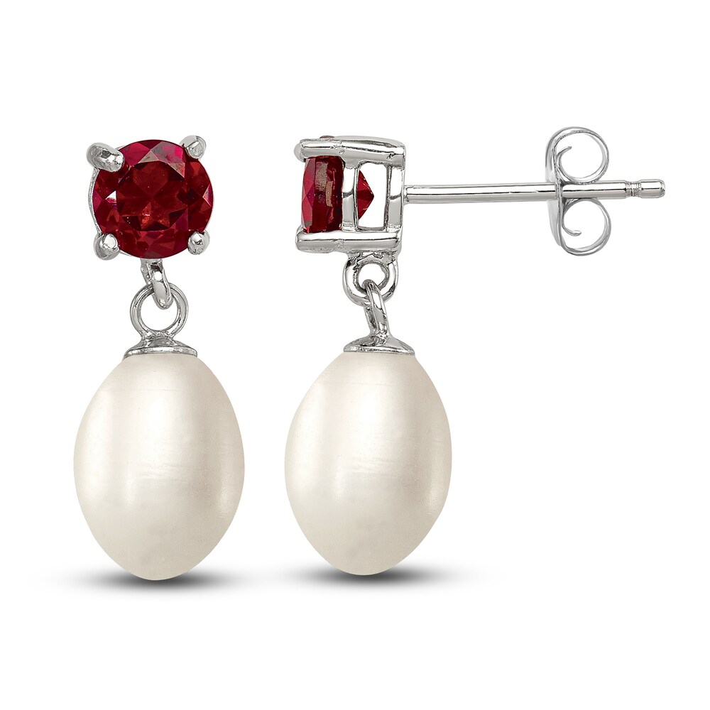 Cultured Freshwater Pearl & Natural Garnet Dangle Earrings Sterling Silver ZcjLnK0Q