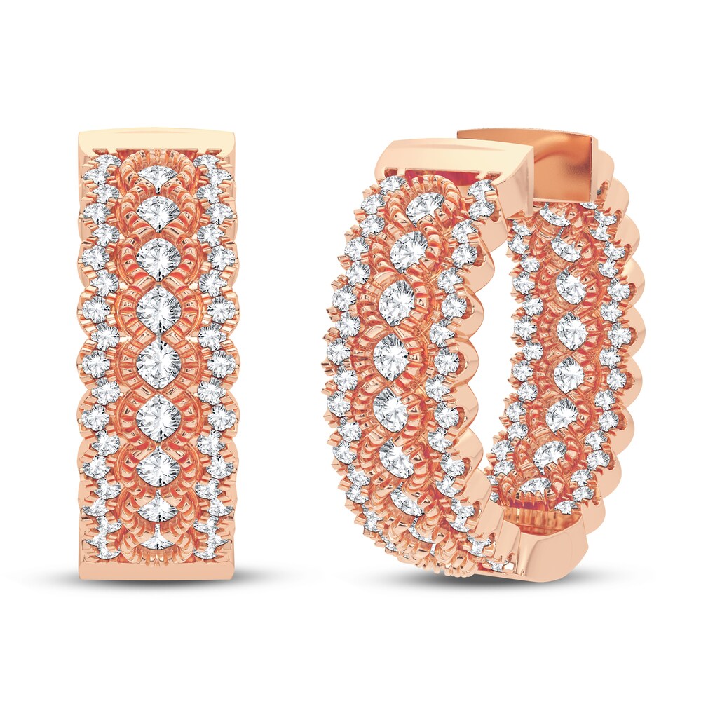 Diamond Hoop Earrings 1-1/2 ct tw Round 14K Rose Gold ZvEQvDr9