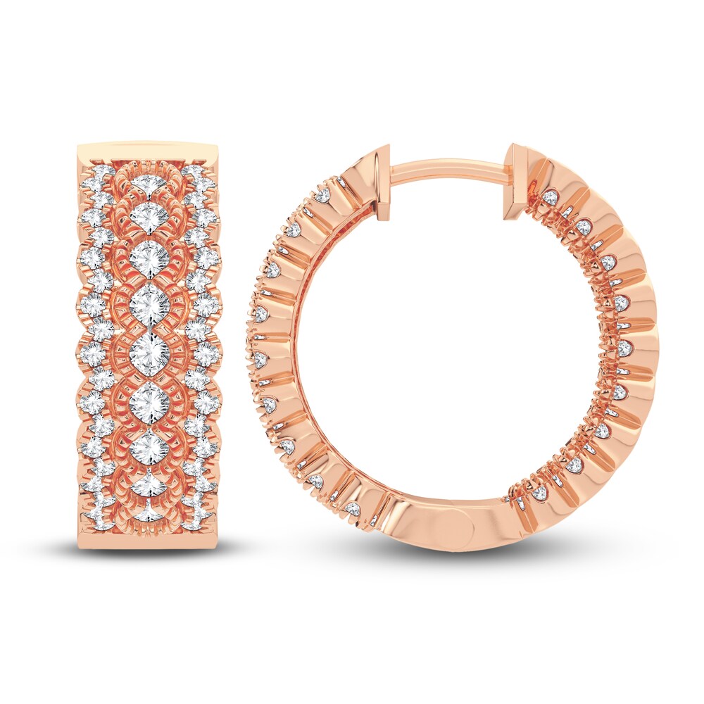 Diamond Hoop Earrings 1-1/2 ct tw Round 14K Rose Gold ZvEQvDr9