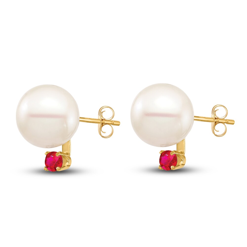Cultured Freshwater Pearl & Natural Ruby Stud Earrings 14K Yellow Gold a3Rvu7fb Cultured Freshwater Pearl & Natural Ruby Stud Earrings 14K Yellow Gold a3Rvu7fb