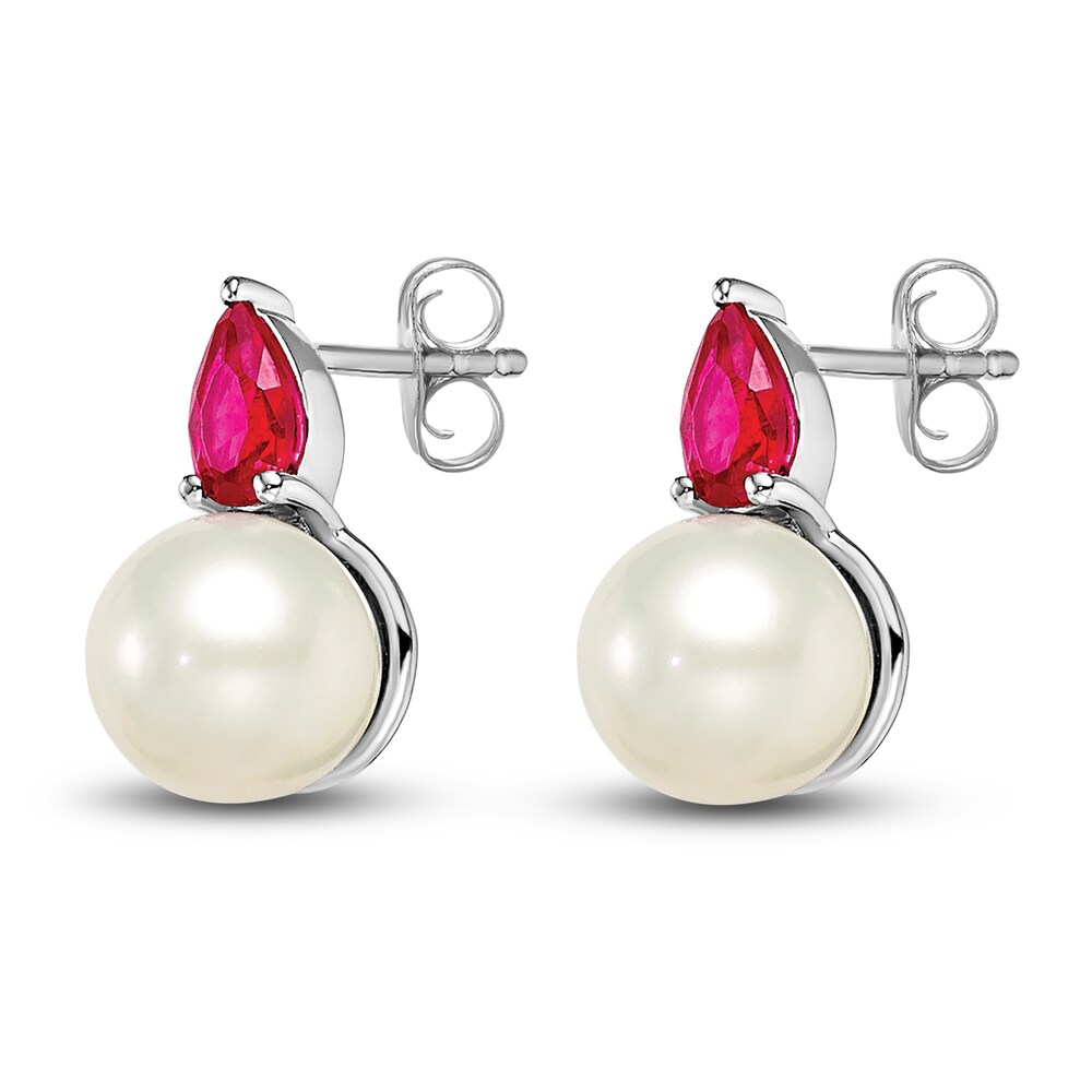 Cultured Freshwater Pearl & Natural Ruby Stud Earrings 14K White Gold a4I3QAUg Cultured Freshwater Pearl & Natural Ruby Stud Earrings 14K White Gold a4I3QAUg