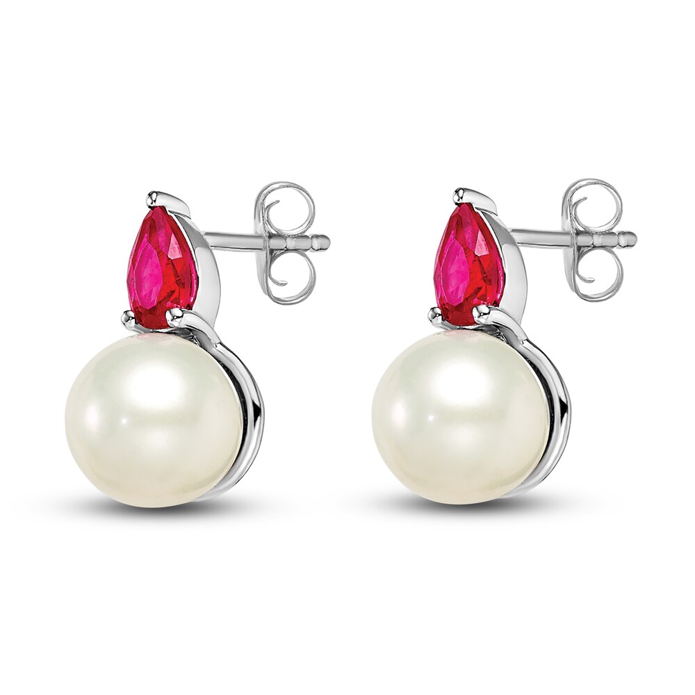 Cultured Freshwater Pearl & Natural Ruby Stud Earrings 14K White Gold a4I3QAUg Cultured Freshwater Pearl & Natural Ruby Stud Earrings 14K White Gold a4I3QAUg