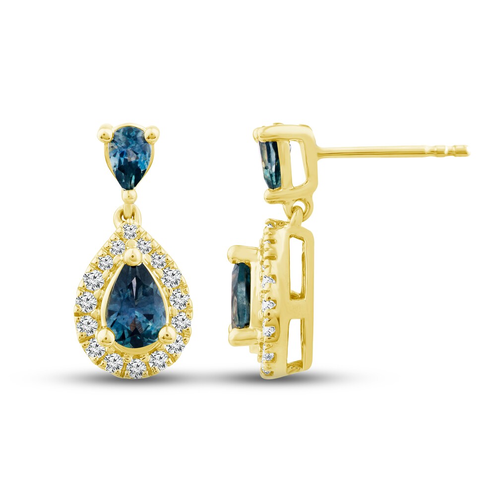 Montana Blue Natural Sapphire Earrings 1/5 ct tw Diamonds 10K Yellow Gold a4VSVvXn Montana Blue Natural Sapphire Earrings 1/5 ct tw Diamonds 10K Yellow Gold a4VSVvXn