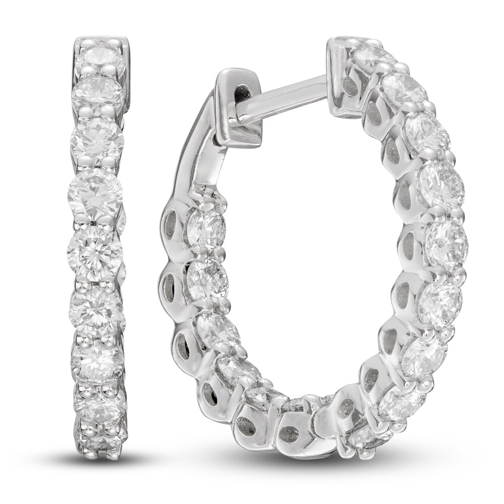 Lab-Created Diamond Hoop Earrings 1 ct tw Round 14K White Gold a8RKWSK4