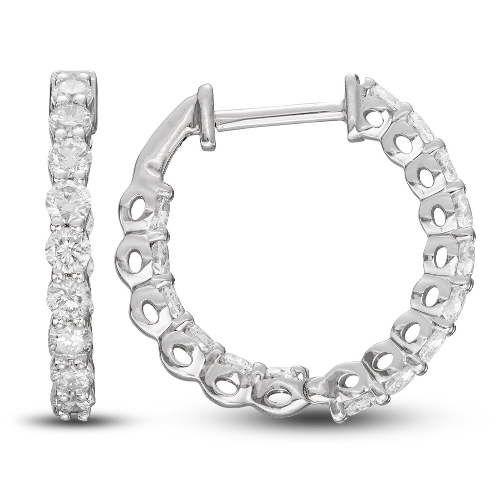 Lab-Created Diamond Hoop Earrings 1 ct tw Round 14K White Gold a8RKWSK4