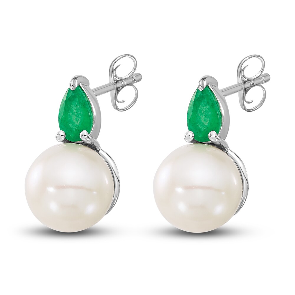 Cultured Freshwater Pearl & Natural Emerald Stud Earrings 14K White Gold aPkiUTsn Cultured Freshwater Pearl & Natural Emerald Stud Earrings 14K White Gold aPkiUTsn