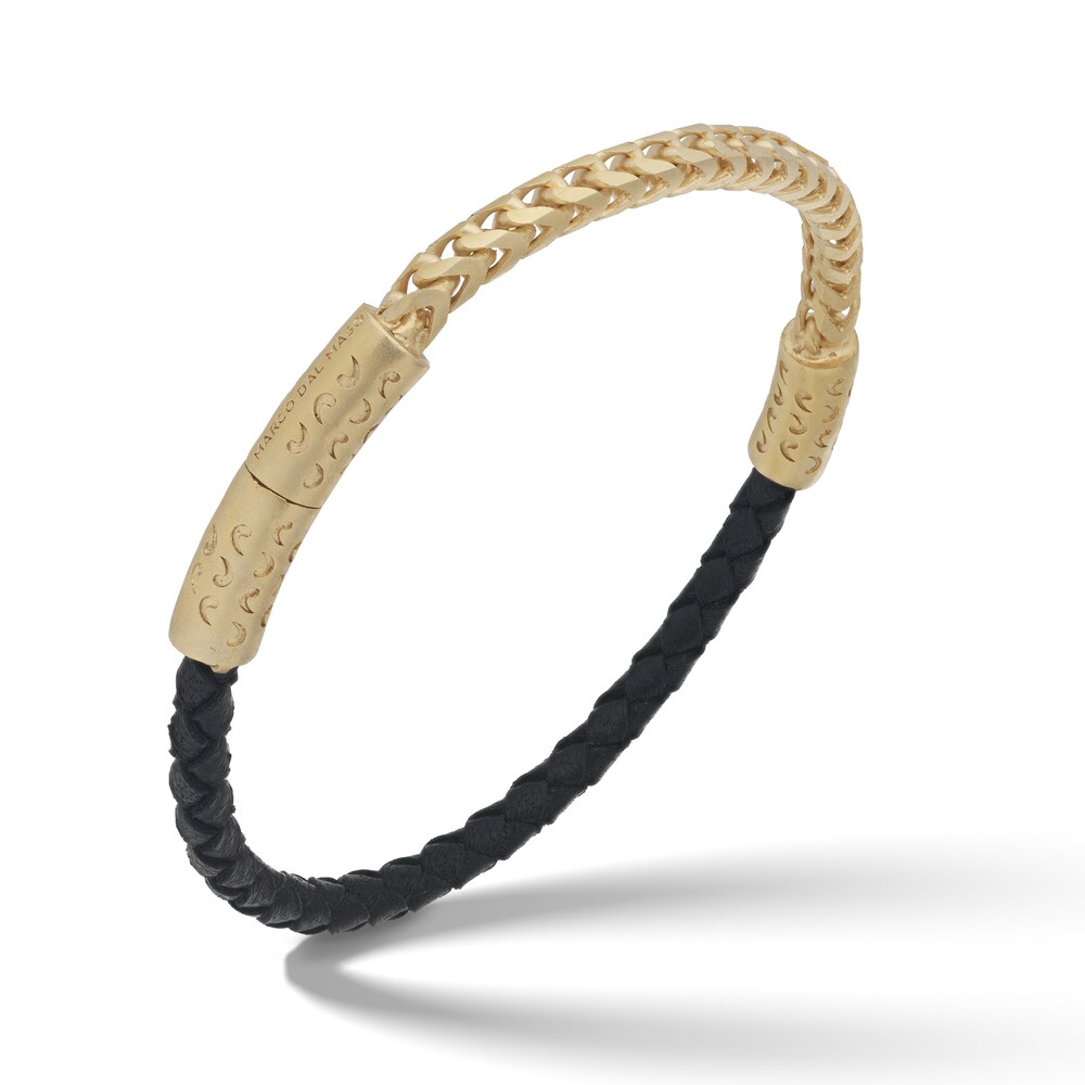 Marco Dal Maso Men's Black Leather Bracelet Sterling Silver/18K Yellow Gold-Plated 8" avPIFGy7 Marco Dal Maso Men's Black Leather Bracelet Sterling Silver/18K Yellow Gold-Plated 8" avPIFGy7