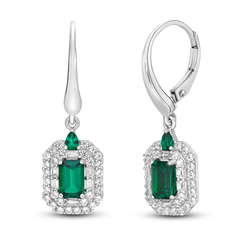 Lab-Created Emerald & Lab-Created White Sapphire Earrings Sterling Silver b2VEk8ty Lab-Created Emerald & Lab-Created White Sapphire Earrings Sterling Silver b2VEk8ty
