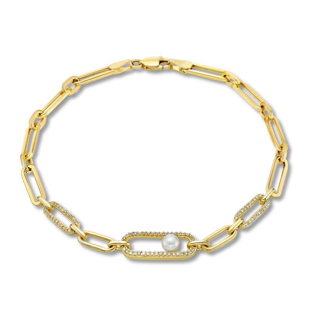 Cultured Freshwater Pearl Clip Bracelet 1/4 ct tw Diamonds 10K Yellow Gold 7.25" b973Zlt3 Cultured Freshwater Pearl Clip Bracelet 1/4 ct tw Diamonds 10K Yellow Gold 7.25" b973Zlt3