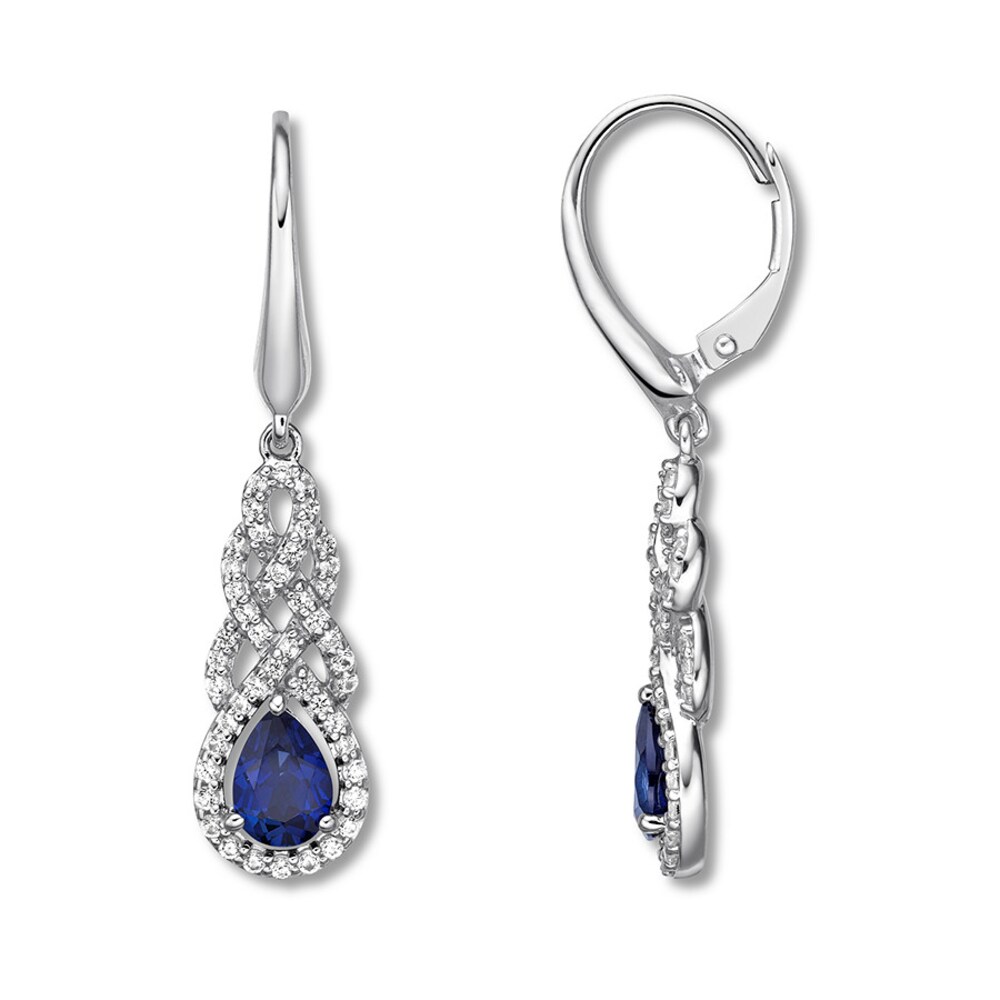 Blue & White Lab-Created Sapphire Earrings Sterling Silver bJ1Hru2s Blue & White Lab-Created Sapphire Earrings Sterling Silver bJ1Hru2s