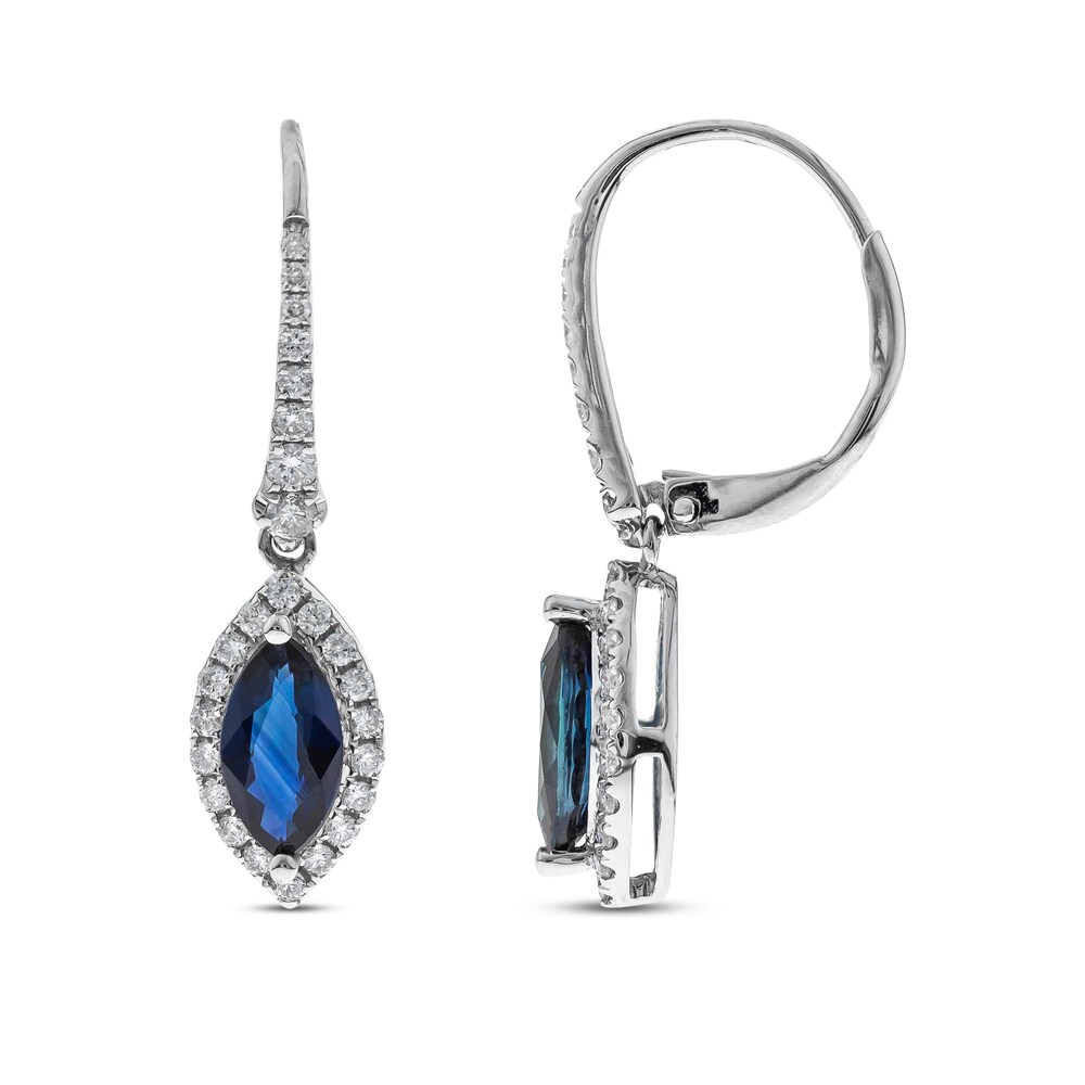 Natural Blue Sapphire Dangle Earrings 1/3 ct tw Diamonds 10K White Gold bQ73w5Nz Natural Blue Sapphire Dangle Earrings 1/3 ct tw Diamonds 10K White Gold bQ73w5Nz