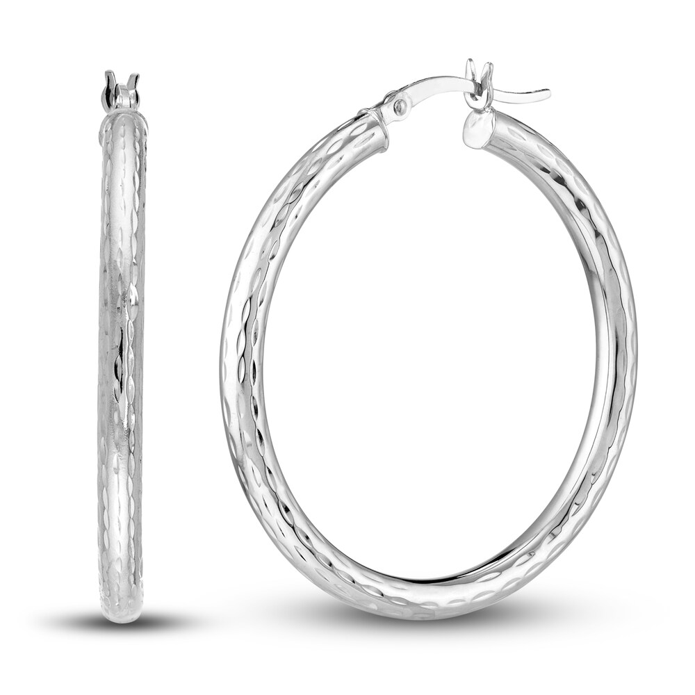 Diamond-Cut Round Hoop Earrings 14K White Gold 35mm c7B366Nf Diamond-Cut Round Hoop Earrings 14K White Gold 35mm c7B366Nf