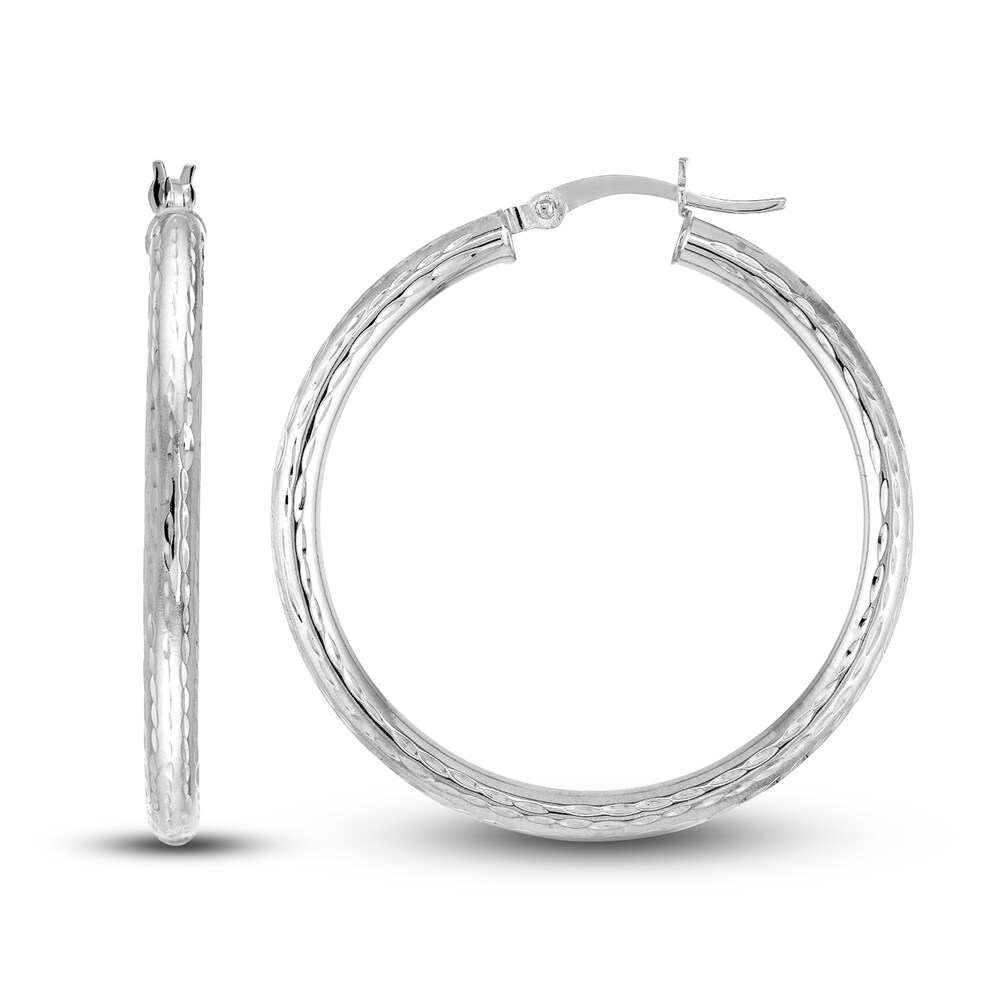Diamond-Cut Round Hoop Earrings 14K White Gold 35mm c7B366Nf Diamond-Cut Round Hoop Earrings 14K White Gold 35mm c7B366Nf