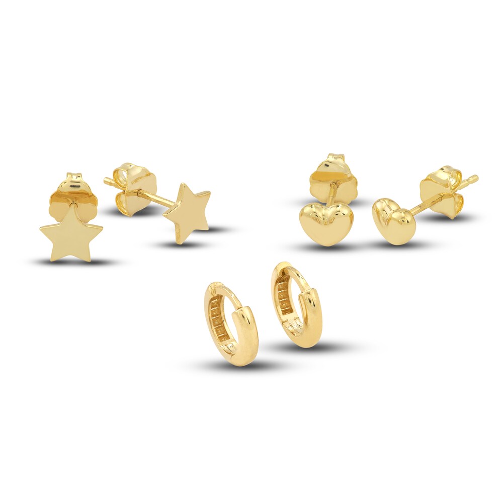 Heart, Star and Hoop Earring Set 14K Yellow Gold c98rhSlA Heart, Star and Hoop Earring Set 14K Yellow Gold c98rhSlA