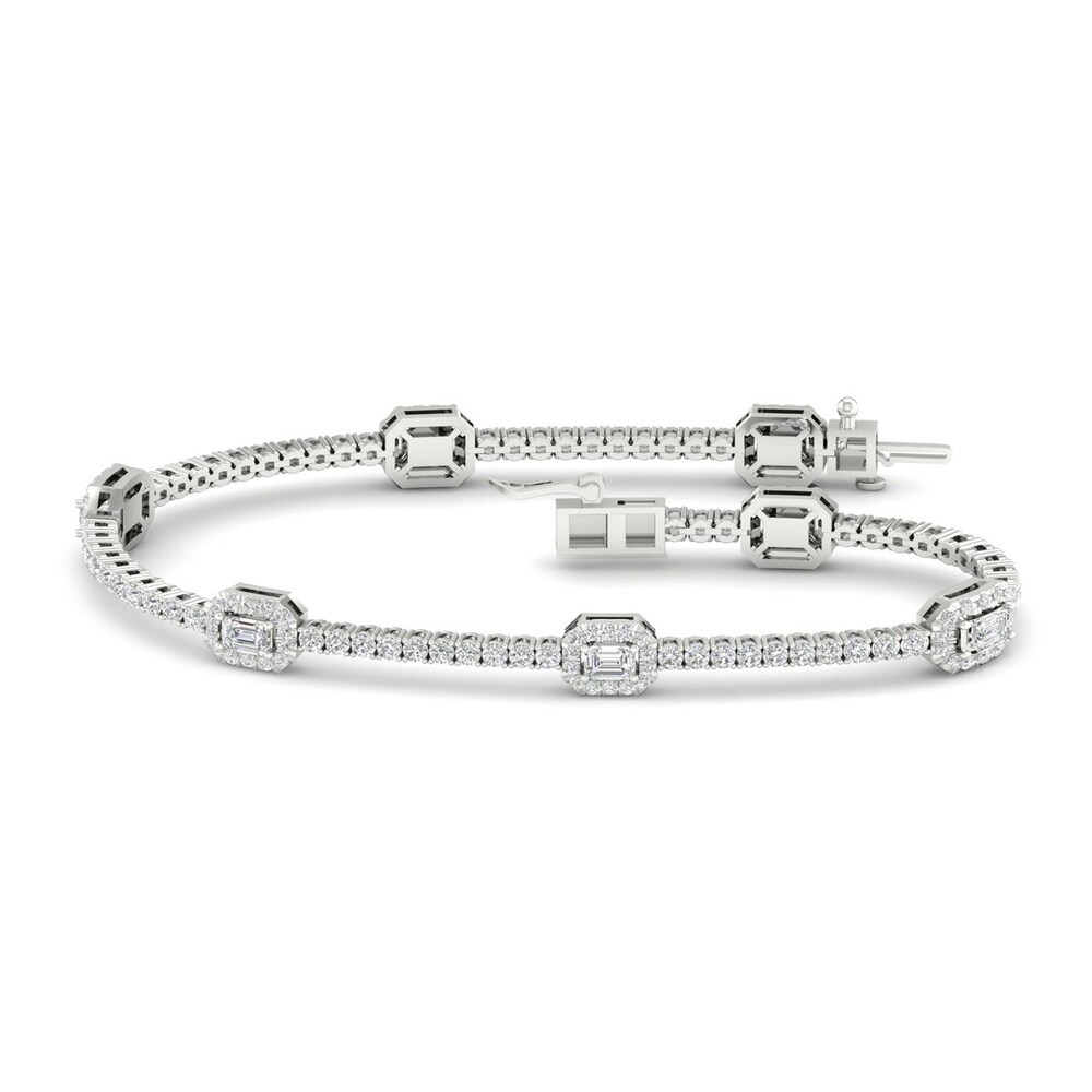 Lab-Created Diamond Fashion Bracelet 3 ct tw Emerald/Round 14K White Gold cViTXsvo Lab-Created Diamond Fashion Bracelet 3 ct tw Emerald/Round 14K White Gold cViTXsvo