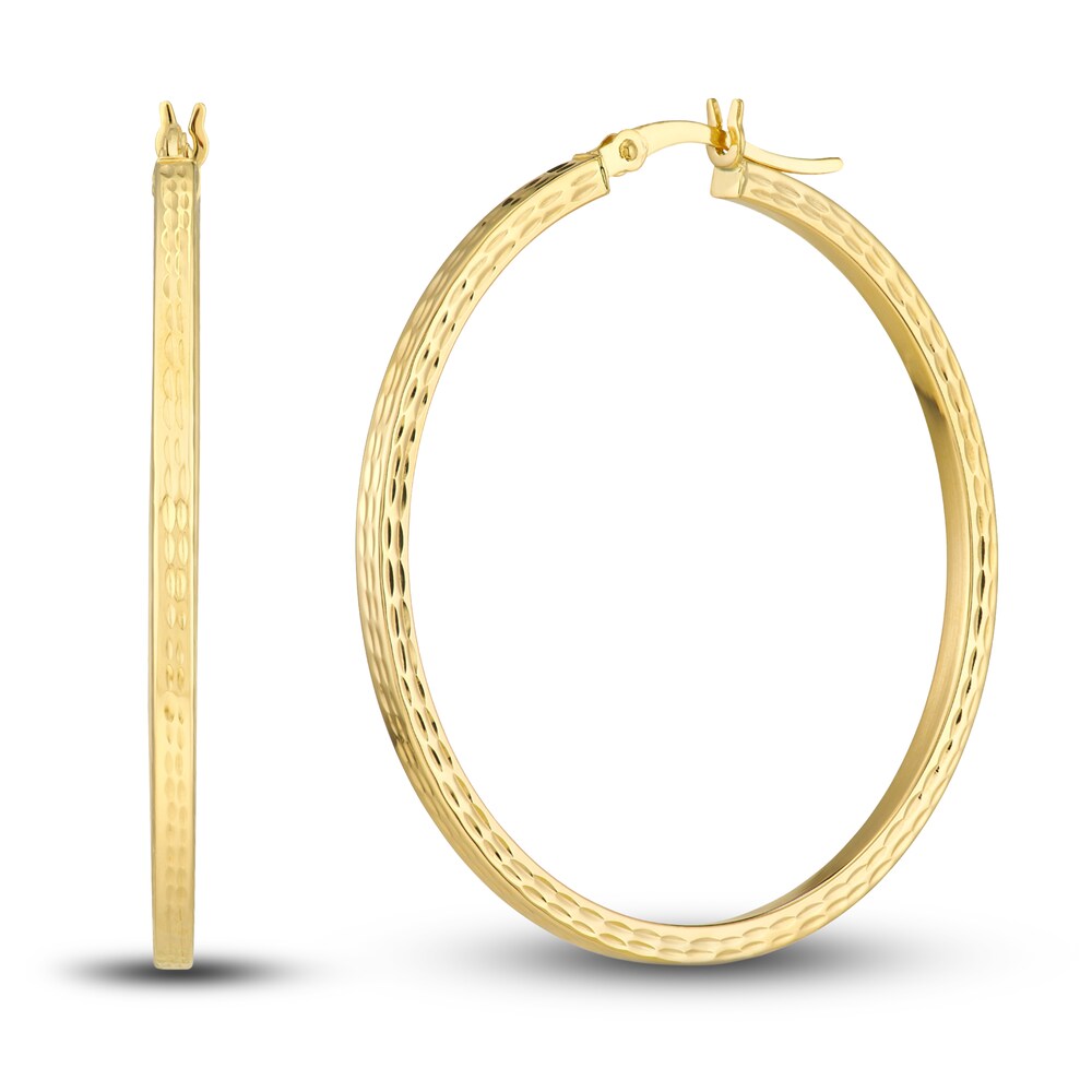 Diamond-Cut Square Hoop Earrings 14K Yellow Gold 40mm cY23f10W Diamond-Cut Square Hoop Earrings 14K Yellow Gold 40mm cY23f10W
