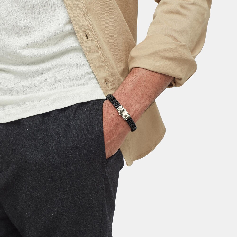 John Hardy Classic Chain 10.5MM Station Bracelet in Silver and Rubber, Small cbhI4kY2