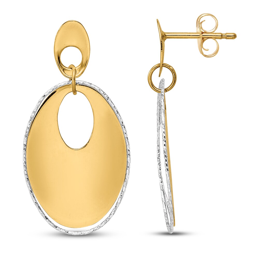 Polished and Textured Dangle Earrings 14K Two-Tone Gold cidN2CH6 Polished and Textured Dangle Earrings 14K Two-Tone Gold cidN2CH6