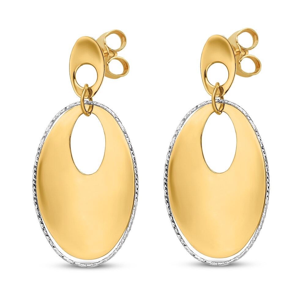 Polished and Textured Dangle Earrings 14K Two-Tone Gold cidN2CH6 Polished and Textured Dangle Earrings 14K Two-Tone Gold cidN2CH6