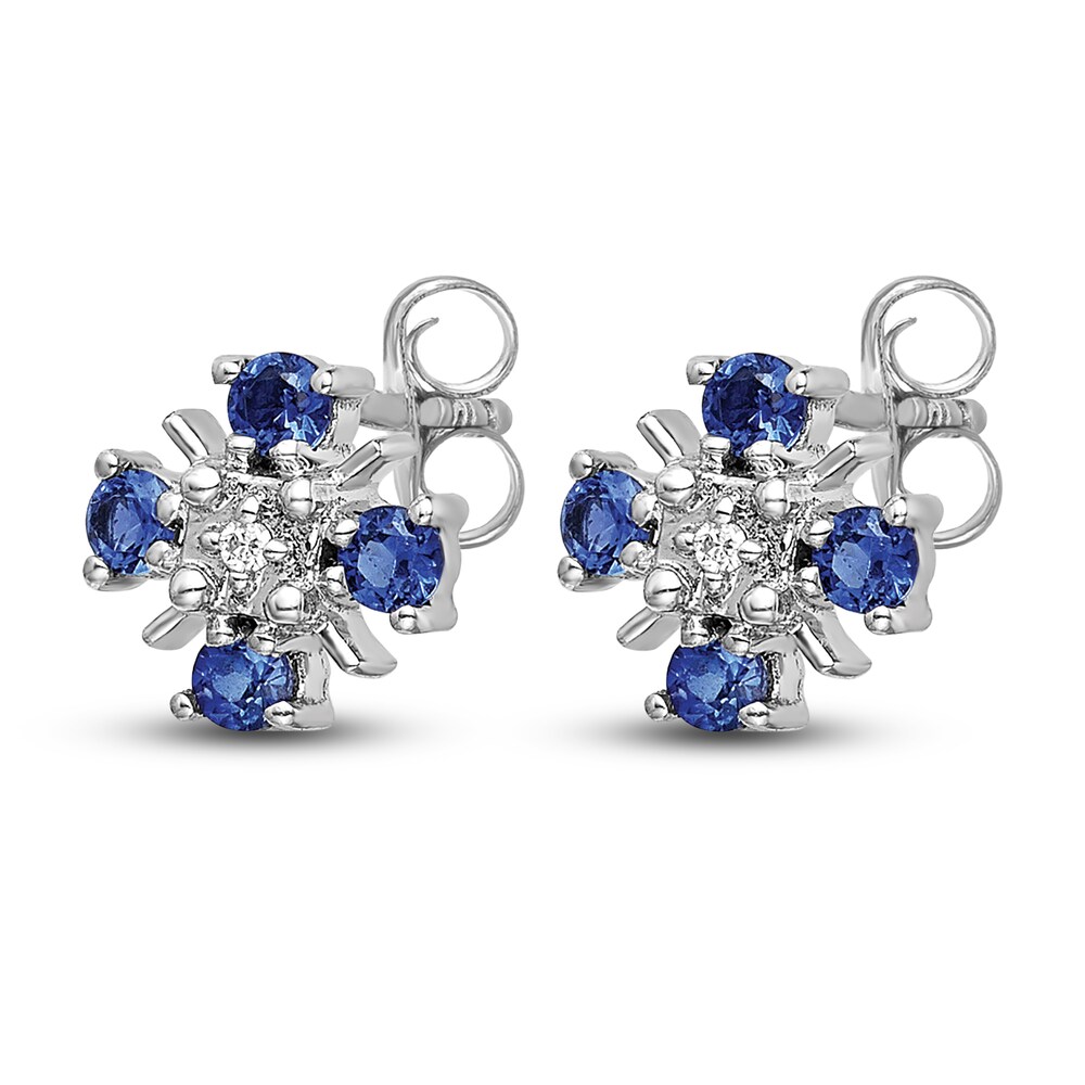 Natural Blue Sapphire Stud Earrings Diamond Accents 14K White Gold cmKAAw0b