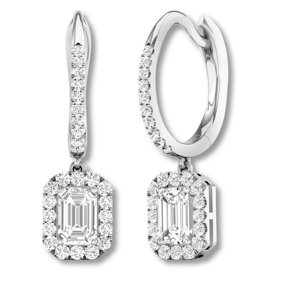 Diamond Dangle Earrings 1 cttw Emerald-cut/Round 14K White Gold cuib3T6C Diamond Dangle Earrings 1 cttw Emerald-cut/Round 14K White Gold cuib3T6C