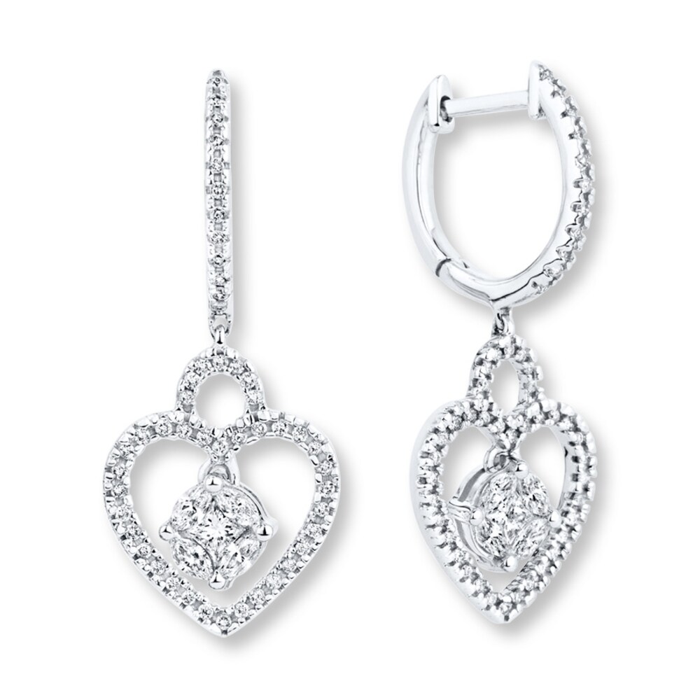 Heart Earrings 3/4 ct tw Diamonds 14K White Gold curixfao Heart Earrings 3/4 ct tw Diamonds 14K White Gold curixfao
