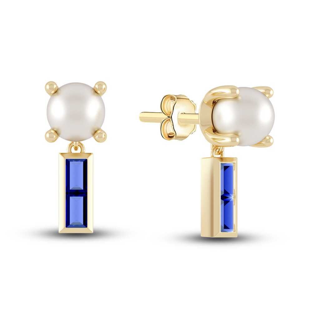Juliette Maison Lab-Created Blue Sapphire Baguette and Cultured Freshwater Pearl Earrings 10K Yellow Gold dKC3hKHr Juliette Maison Lab-Created Blue Sapphire Baguette and Cultured Freshwater Pearl Earrings 10K Yellow Gold dKC3hKHr