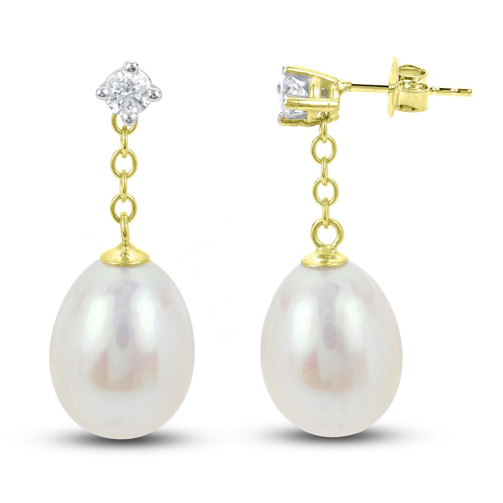 Cultured Freshwater Pearl Earrings 1/5 ct tw Diamonds 14K Yellow Gold dtWaqMFI Cultured Freshwater Pearl Earrings 1/5 ct tw Diamonds 14K Yellow Gold dtWaqMFI