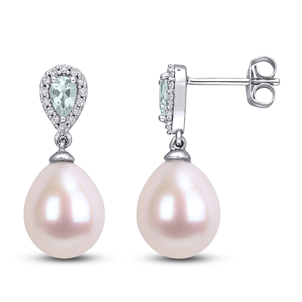 Cultured Freshwater Pearl & Natural Aquamarine Drop Earrings 1/8 ct tw Diamonds 10K White Gold ePoBKEo2 Cultured Freshwater Pearl & Natural Aquamarine Drop Earrings 1/8 ct tw Diamonds 10K White Gold ePoBKEo2