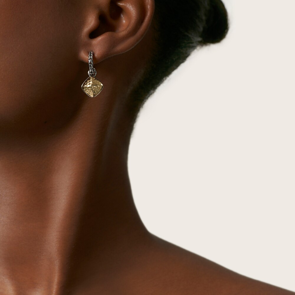 John Hardy Classic Chain Hammered Drop Earrings Sterling Silver 18K Yellow Gold eWMIHcTQ