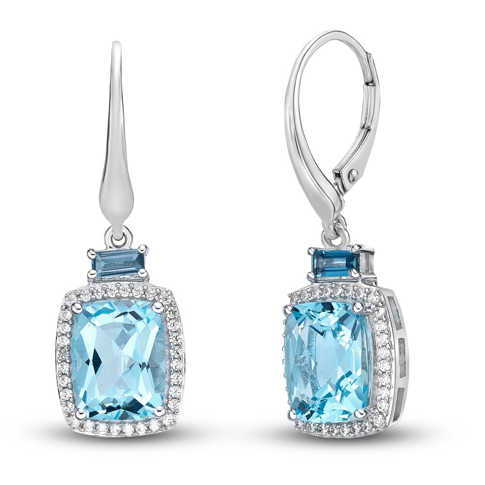 Natural London/Sky Blue Topaz Dangle Earrings 1/4 ct tw Diamonds 10K White Gold ekR4X6Hw Natural London/Sky Blue Topaz Dangle Earrings 1/4 ct tw Diamonds 10K White Gold ekR4X6Hw