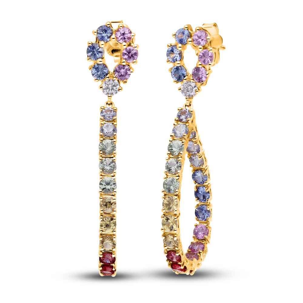 Kallati Natural Multi-Sapphire Hoop Earrings 1/8 ct tw Diamonds 14K Yellow Gold f0o7tIQ2 Kallati Natural Multi-Sapphire Hoop Earrings 1/8 ct tw Diamonds 14K Yellow Gold f0o7tIQ2