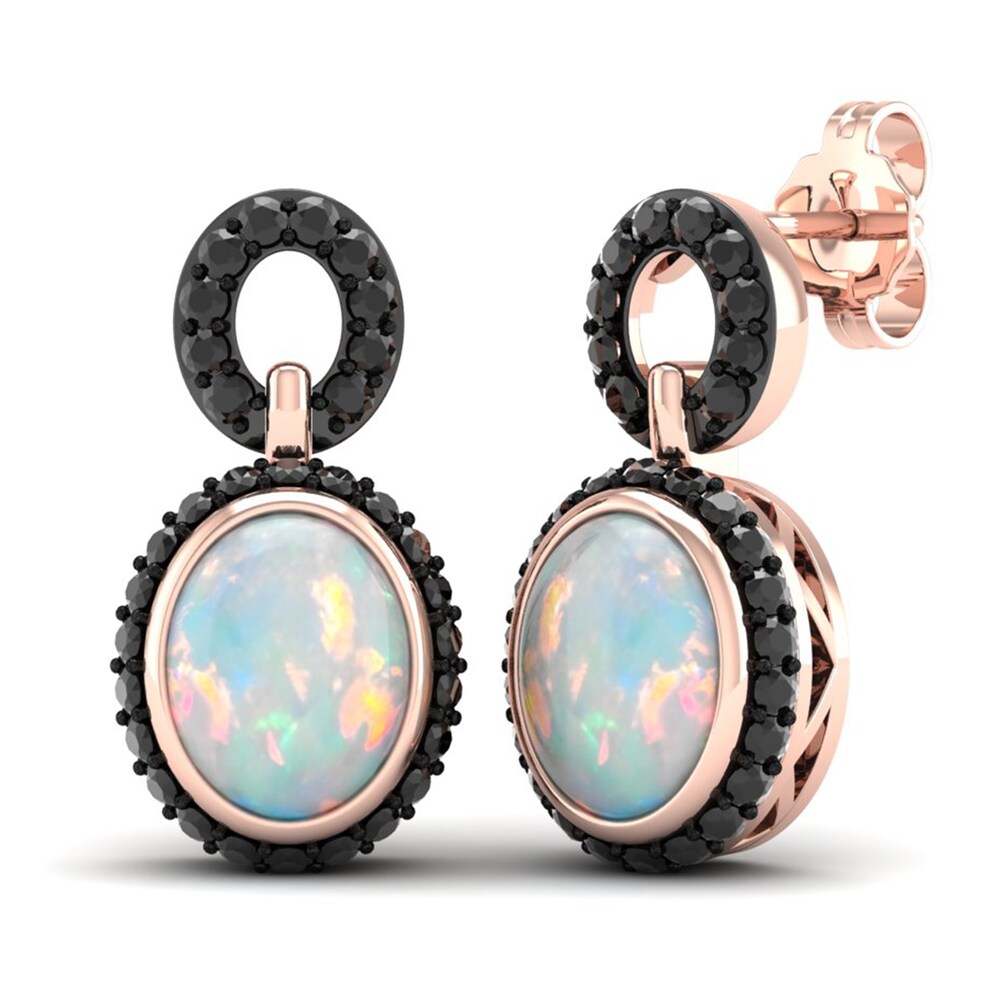 Natural Opal & Black Diamond Earrings 1/2 ct tw Round 10K Rose Gold f574Ldvr Natural Opal & Black Diamond Earrings 1/2 ct tw Round 10K Rose Gold f574Ldvr