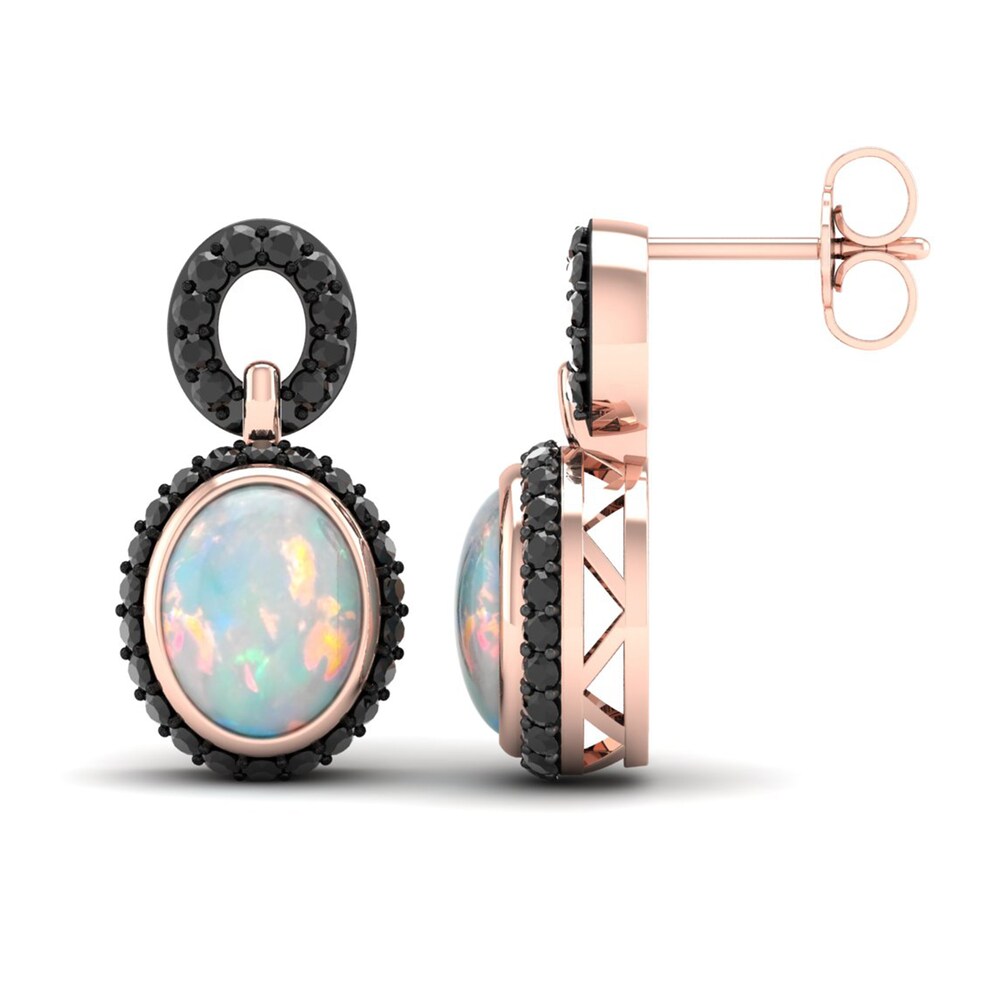 Natural Opal & Black Diamond Earrings 1/2 ct tw Round 10K Rose Gold f574Ldvr Natural Opal & Black Diamond Earrings 1/2 ct tw Round 10K Rose Gold f574Ldvr