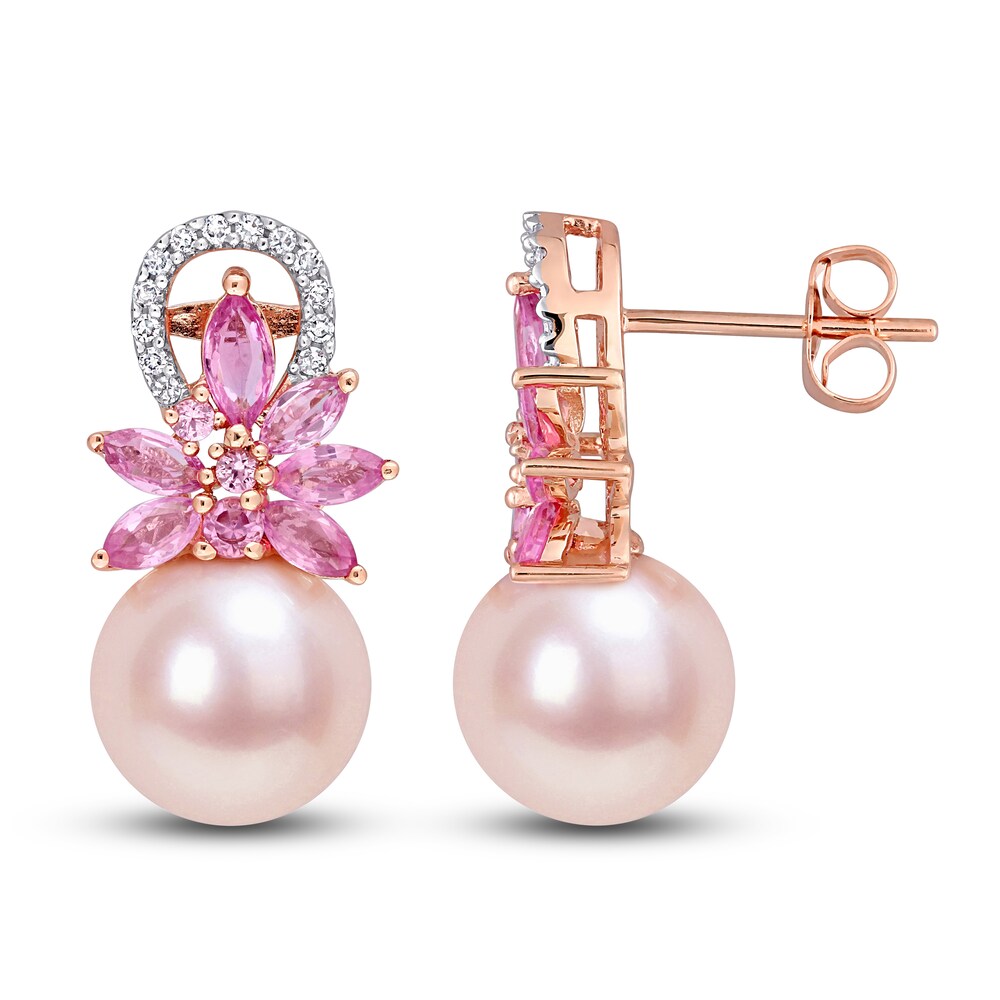 Pink Cultured Freshwater Pearl & Natural Pink Sapphire Earrings 1/8 ct tw Diamonds 14K Rose Gold fUVE62eG Pink Cultured Freshwater Pearl & Natural Pink Sapphire Earrings 1/8 ct tw Diamonds 14K Rose Gold fUVE62eG