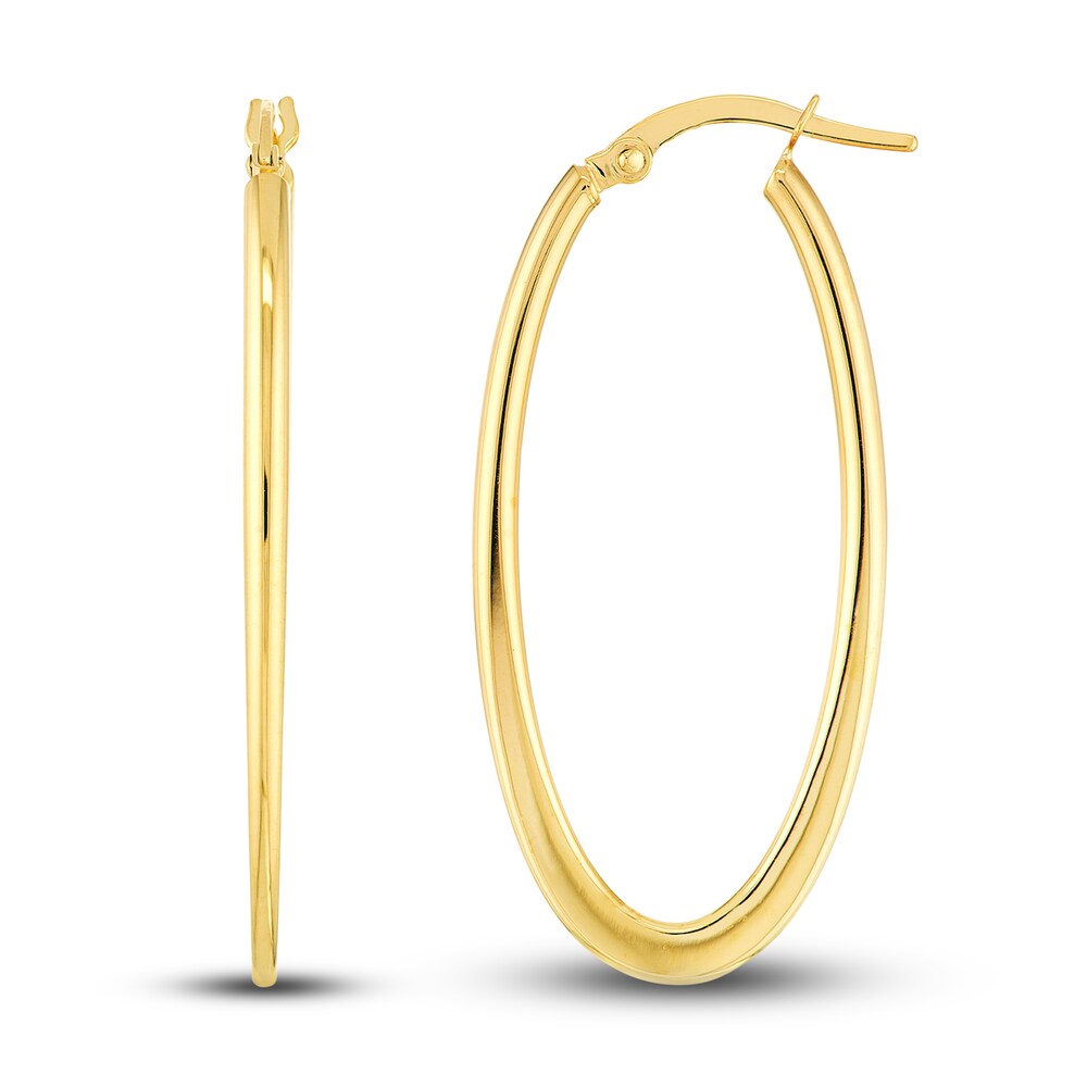 Polished Flat Oval Hoop Earrings 14K Yellow Gold 18mm gEkcYG0F