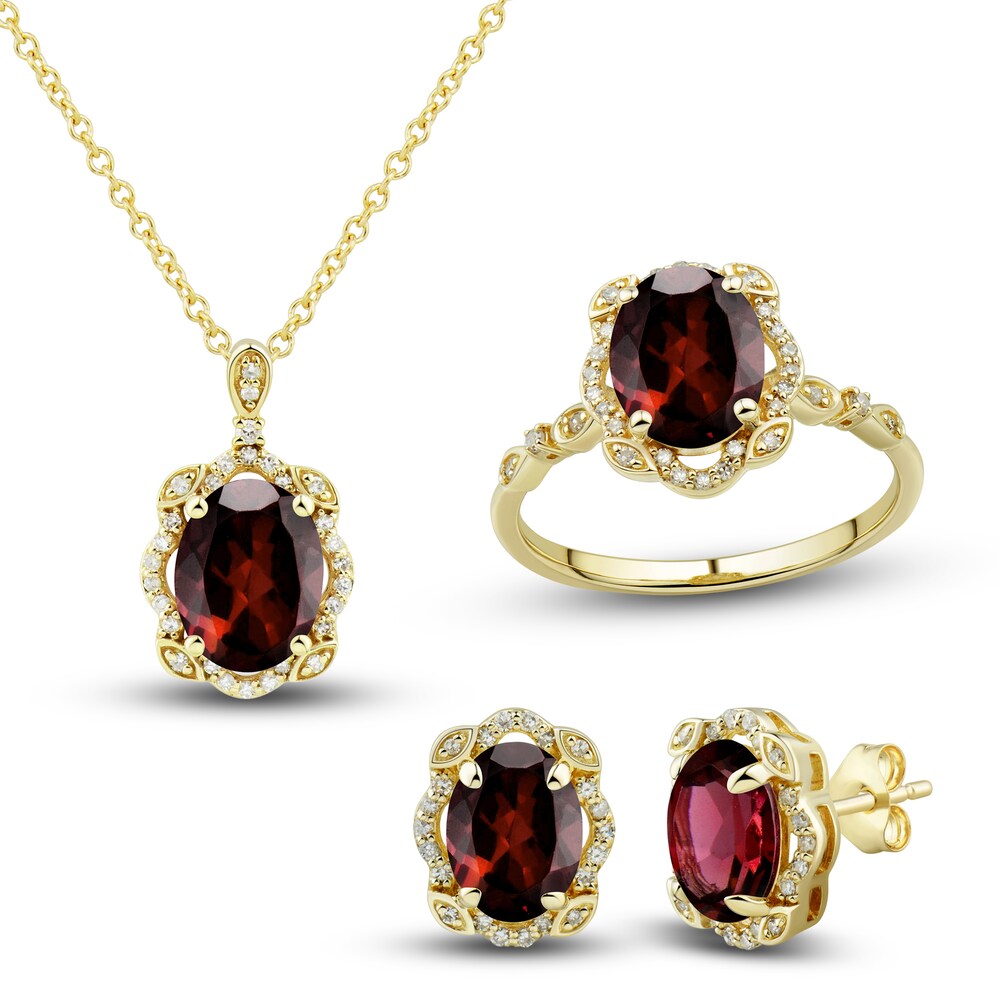 Natural Garnet Ring, Earring & Necklace Set 1/3 ct tw Diamonds 10K Yellow Gold gJBKAmTp Natural Garnet Ring, Earring & Necklace Set 1/3 ct tw Diamonds 10K Yellow Gold gJBKAmTp