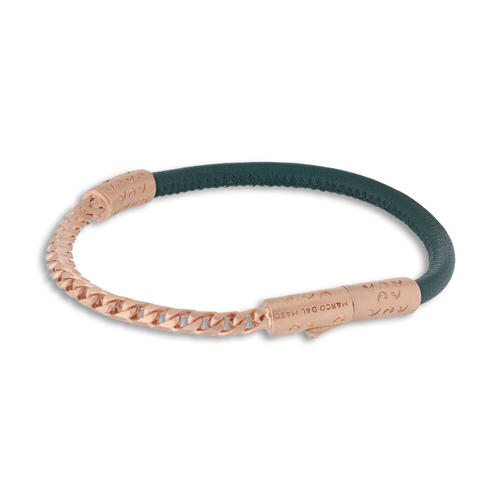 Marco Dal Maso Men\'s Green Leather Bracelet Sterling Silver/18K Rose Gold-Plated 8\" gWGOccdE Marco Dal Maso Men\'s Green Leather Bracelet Sterling Silver/18K Rose Gold-Plated 8\" gWGOccdE