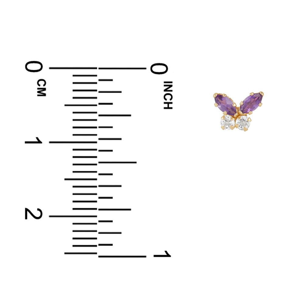 Children\'s Natural Amethyst & Natural White Topaz Butterfly Stud Earrings 14K Yellow Gold gYZo6M6z