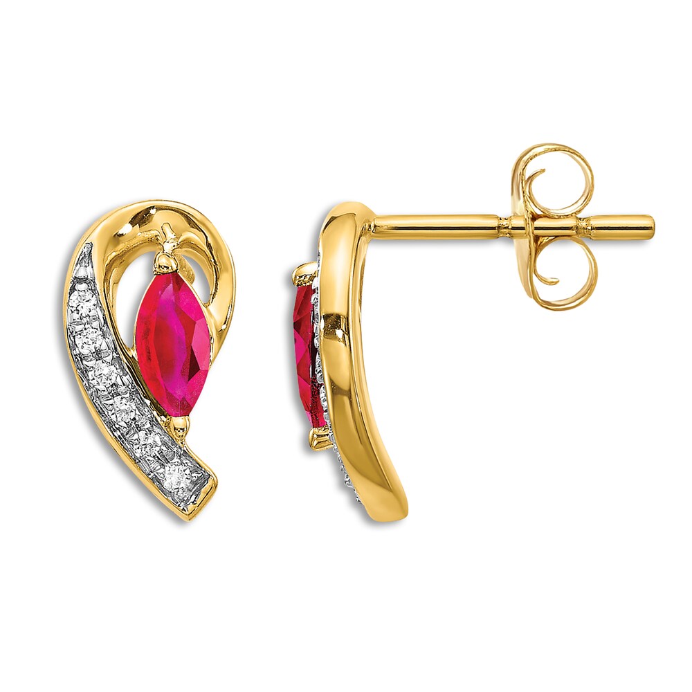 Natural Ruby Stud Earrings 1/20 ct tw Diamonds 14K Yellow Gold giNOr549 Natural Ruby Stud Earrings 1/20 ct tw Diamonds 14K Yellow Gold giNOr549