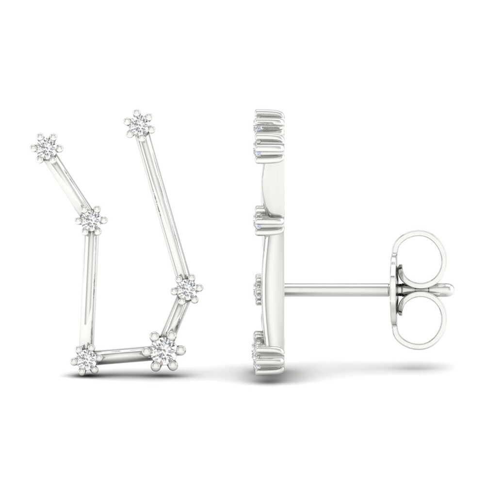 Diamond Gemini Constellation Earrings 1/8 ct tw Round 14K White Gold hrG4hfJy