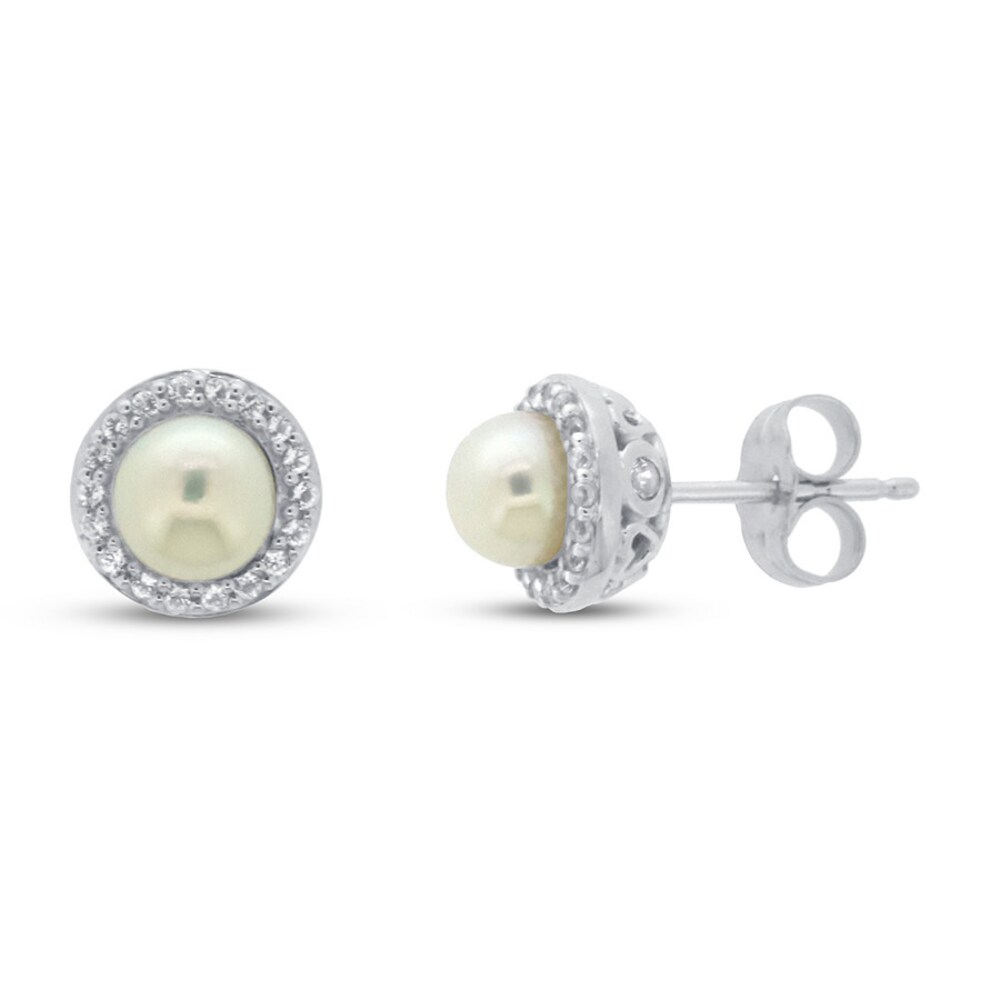 Cultured Pearl & White Topaz Earrings 10K White Gold iASkOhb4 Cultured Pearl & White Topaz Earrings 10K White Gold iASkOhb4