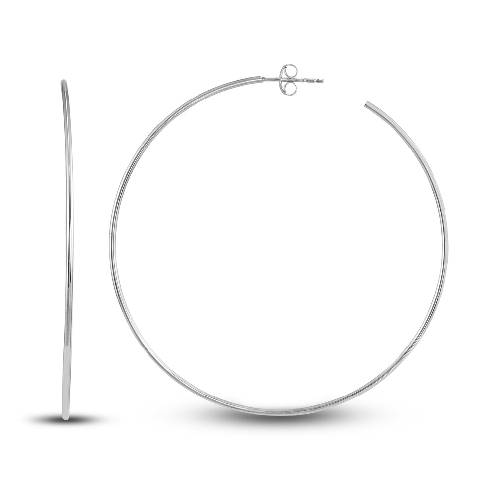 Round Wire Hoop Earrings 14K White Gold 60mm iJha5SJ1