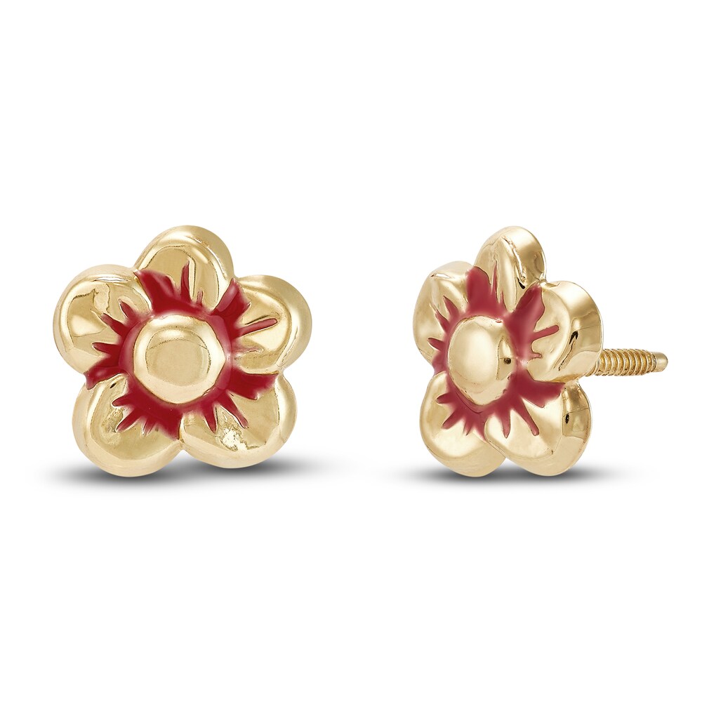 Flower Stud Earrings Red Enamel 14K Yellow Gold iJiyc3h8 Flower Stud Earrings Red Enamel 14K Yellow Gold iJiyc3h8