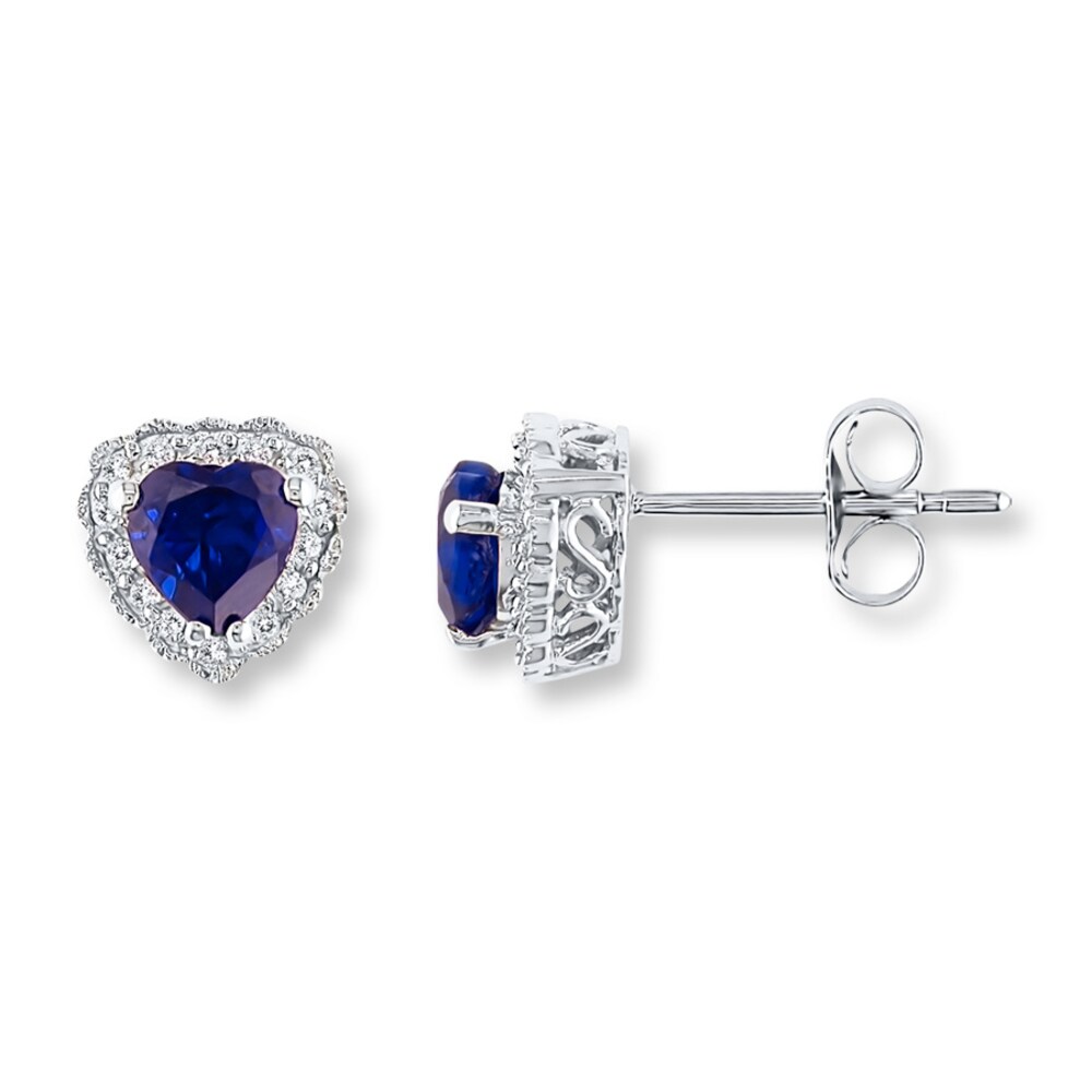 Lab-Created Sapphire Earrings 1/10 cttw Diamonds 10K White Gold iaVkVkrS Lab-Created Sapphire Earrings 1/10 cttw Diamonds 10K White Gold iaVkVkrS