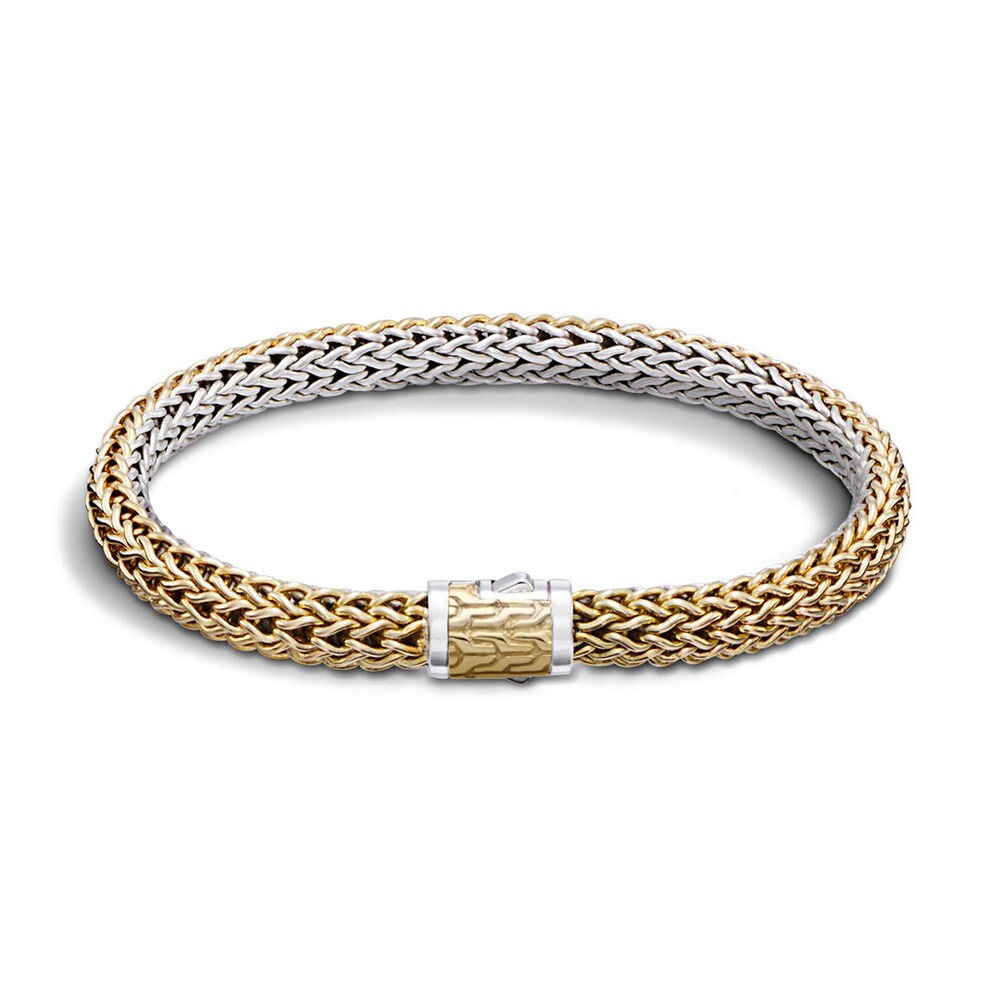 John Hardy Classic Chain 6.5MM Reversible Bracelet, Silver, 18K Gold, Large itlJP3Ss