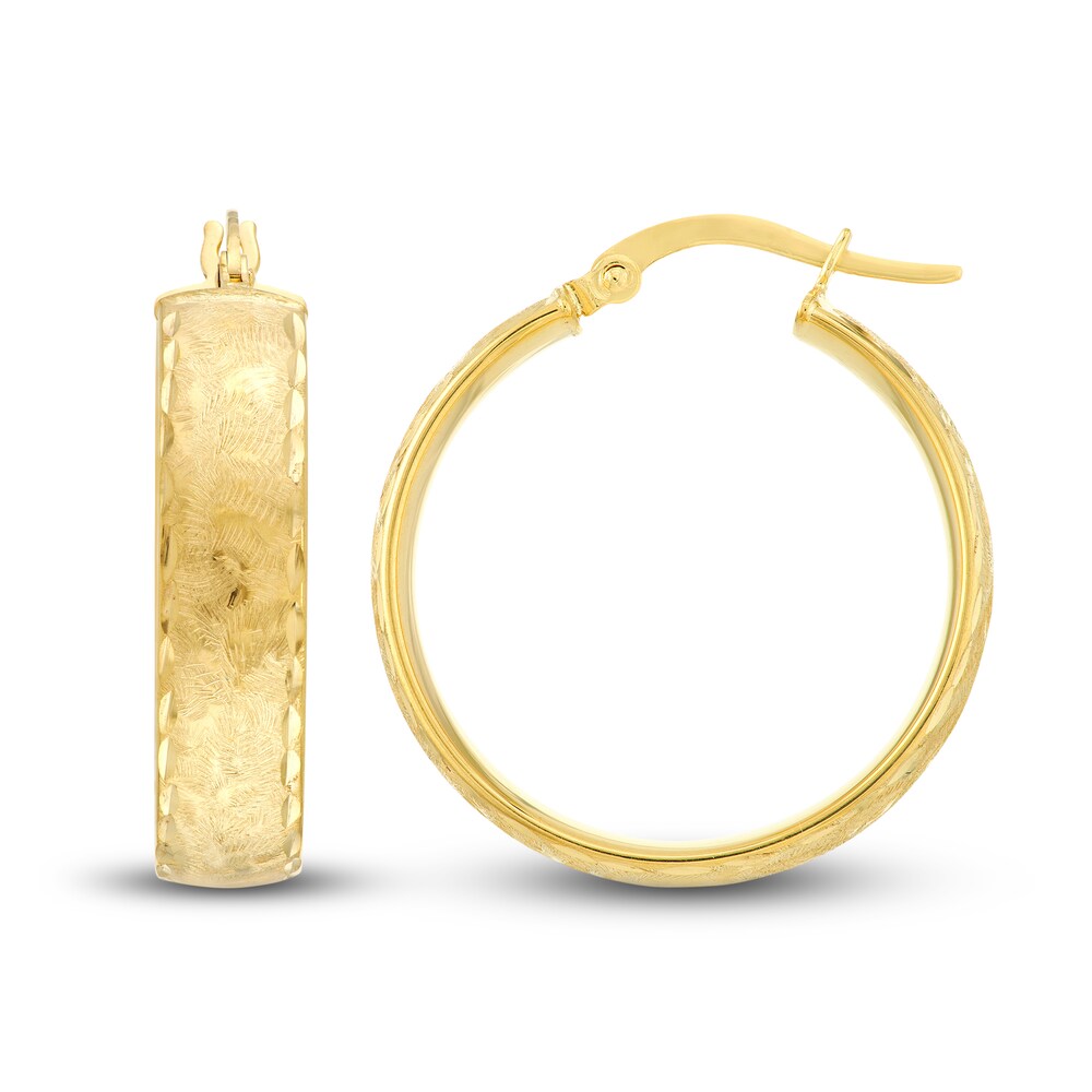 Diamond-Cut Satin Hoop Earrings 14K Yellow Gold 20mm jGWPuqTm Diamond-Cut Satin Hoop Earrings 14K Yellow Gold 20mm jGWPuqTm