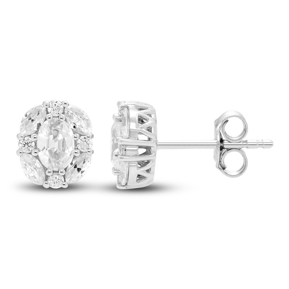 Diamond Halo Stud Earrings 1 ct tw Round/Baguette 14K White Gold jX1pPlF3
